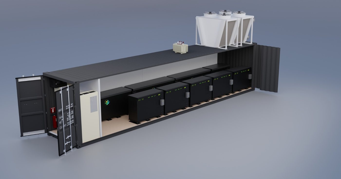 Open iC4EDGE 40HC container with iDTM systems and roof-mounted heat exchangers